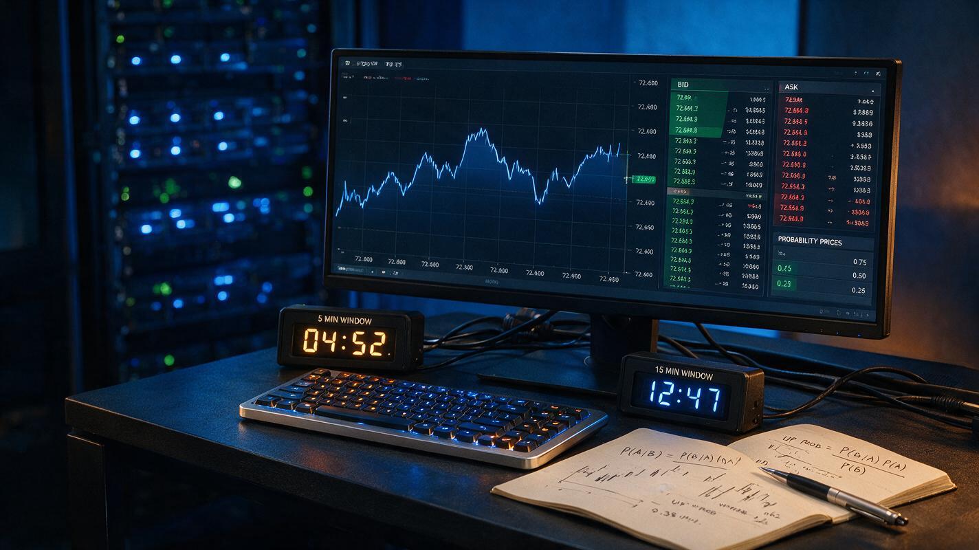 Bitcoin short-duration bot inventory and execution monitoring